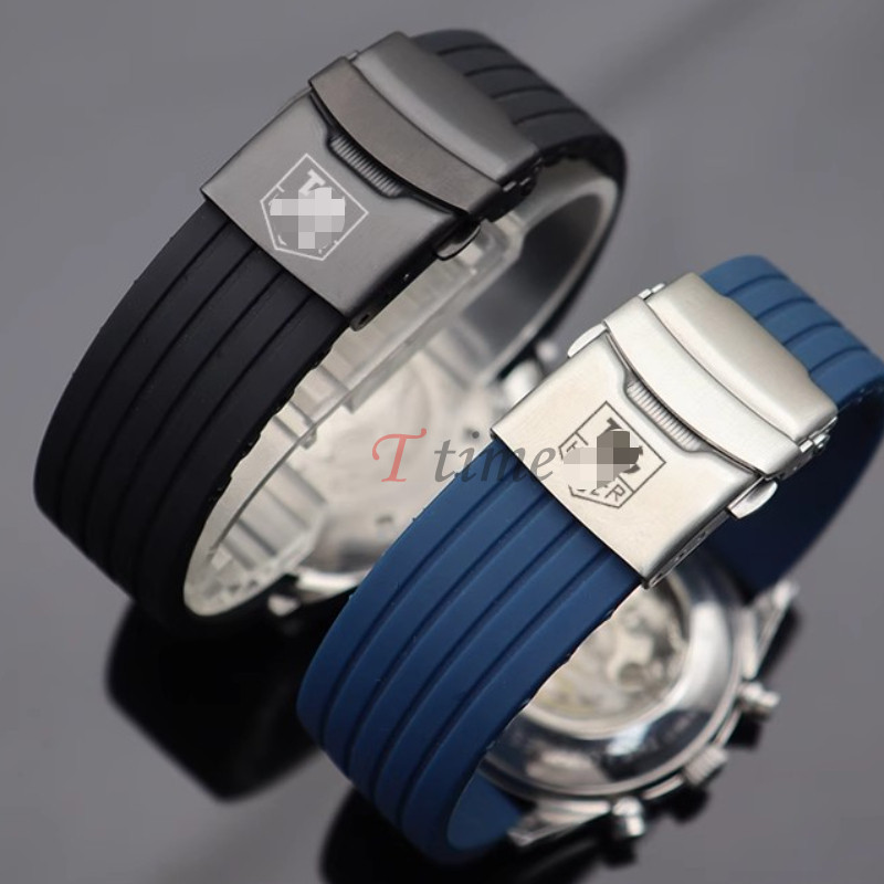 สายซิลิโคนสีดํา พับหัวเข็มขัด สําหรับนาฬิกาข้อมือผู้ชาย 22/18/19/20/21 มม. รุ่น ฉ1 โมนาโก คาลา