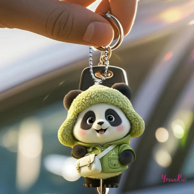 YosunRui] น่ารักแต่งตัวแพนด้าจี้พวงกุญแจ, การ์ตูนแพนด้า 2D แบนเครื่องประดับอะคริลิค Charm, แขวนตกแต่งสําหรับรถยนต์, กระเป๋า, งานรื่นเริง, ของขวัญใหม่