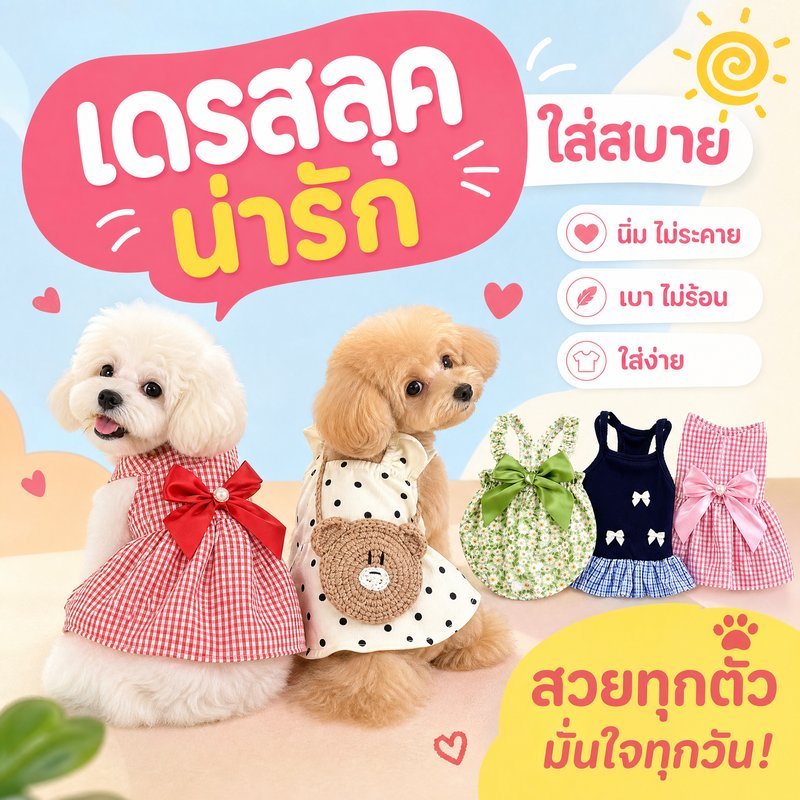 เสื้อแมว ชุดแมว กระโปรงแมว เสื้อสัตว์เลี้ยง ระบายอากาศ ใส่สบาย น่ารัก ฤดูร้อน สงกรานต์ แมวเล็ก