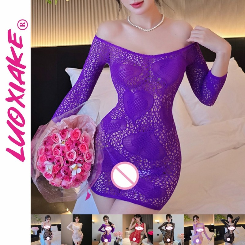 LUOXIKE ผู้หญิง Hollow แน่นตาข่ายบอดี้สูทเซ็กซี่ดูผ่านสะโพกกอด Full Body Stocking ชุดชั้นใน