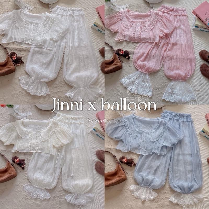 Jinni x balloon เสื้อแขนบอลลูน  กางเกงทรงจินนี่ แต่งลูกไม้ น่ารักมากกกกก