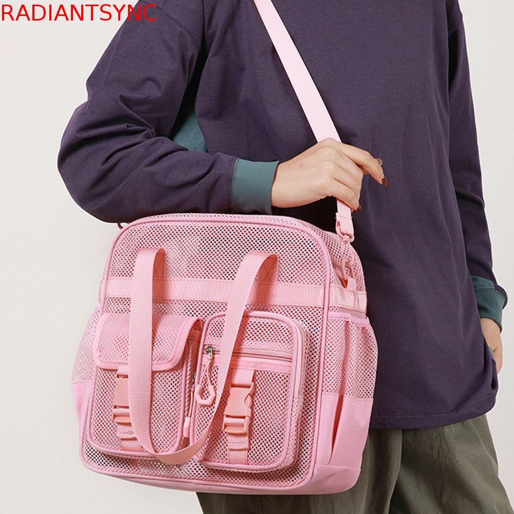RADIANTSYNC กระเป๋าสะพายตาข่าย, กระเป๋าเดินทาง Crossbody ระบายอากาศแห้งเร็ว, สีทึบลําลองที่ถอดออกได้หลายกระเป๋าชายหาดตาข่าย Tote กลางแจ้ง