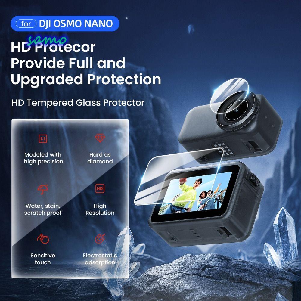 ฟิล์มเลนส์ SAMO, ตัวป้องกันหน้าจอ 9H Ultra-HD, ฟิล์มป้องกันกระจกนิรภัยป้องกันรอยขีดข่วนสําหรับอุปกรณ์เสริมสําหรับกล้อง DJI Osmo Nano Action