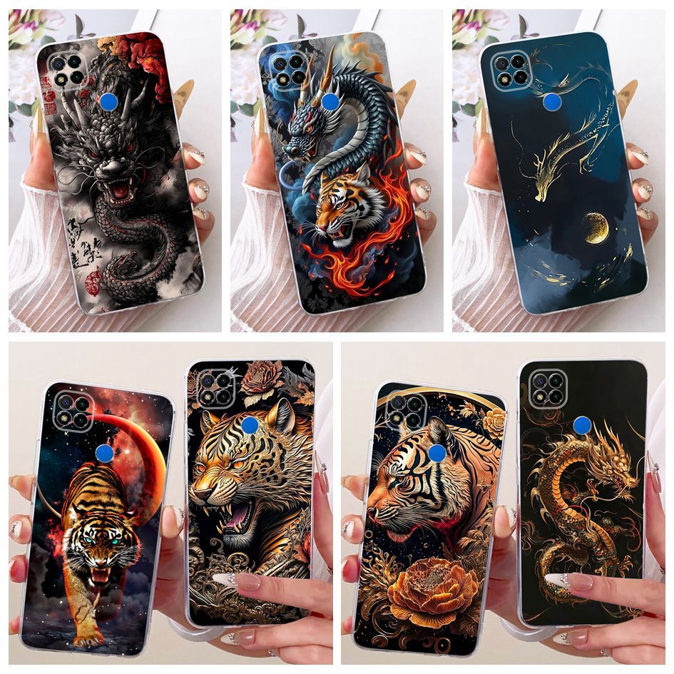 6.53 "สําหรับXiaomi Redmi 9C NFCหรูหรามังกรการ์ตูนซิลิโคนนุ่มกันชนใสสําหรับXiaomi Redmi 9 Activ Redm