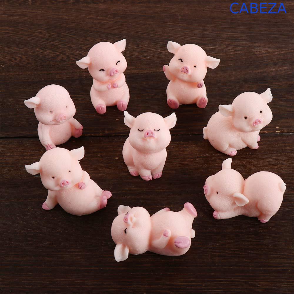 CABEZA หมูขนาดเล็ก DIY การ์ตูนเครื่องประดับบ้านรูปปั้นสัตว์รุ่นหมูสีชมพูเรซิ่นหัตถกรรม
