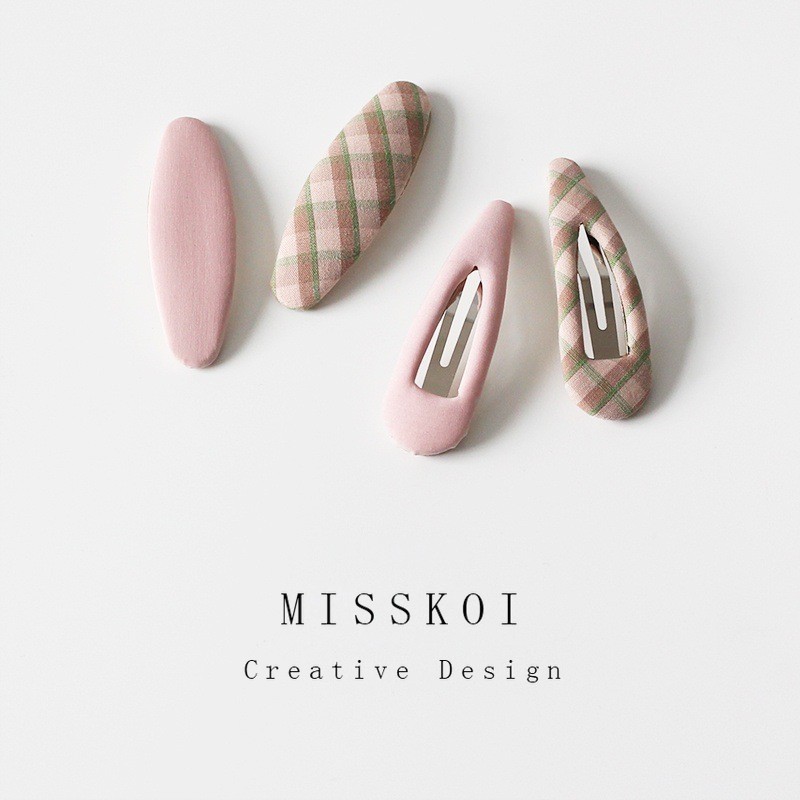 MISSKOI เกาหลี Niche Hollow สีชมพูลายสก๊อตคลิปผมด้านข้าง Bangs คลิปรูปไข่ Girly แฟชั่นอุปกรณ์เสริมผม