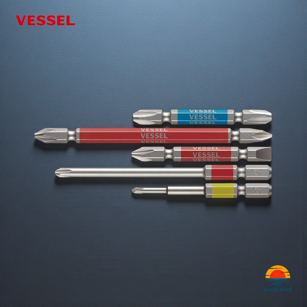 VESSEL Gosai Bit ชุดดอกผสม/GS5P/+2+3 Phillips+ลบ/5ชิ้น/เหล็กพิเศษ HRC62/บล็อกไฟฟ้า 18V/40V