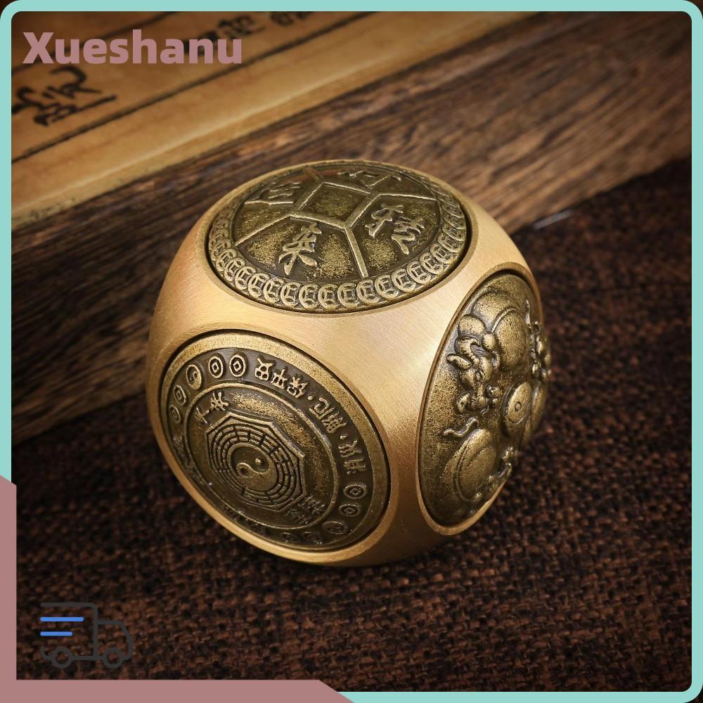 XUESEE ลูกบอลออกกําลังกายทองเหลือง, บรรเทาความวิตกกังวล Bagua Fidget ของเล่น, ลูกบาศก์แบบพกพาหมุนหกด้านทรงกลมสไตล์จีนของเล่นบรรเทาความเครียดสํานั