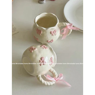 แก้วนม แก้วกาแฟ insโบว์โบว์เล็ก🎀 3D ใช้ไมโครเวฟได้ เหมาะมากสำหรับเป็นของขวัญ พร้อมส่ง