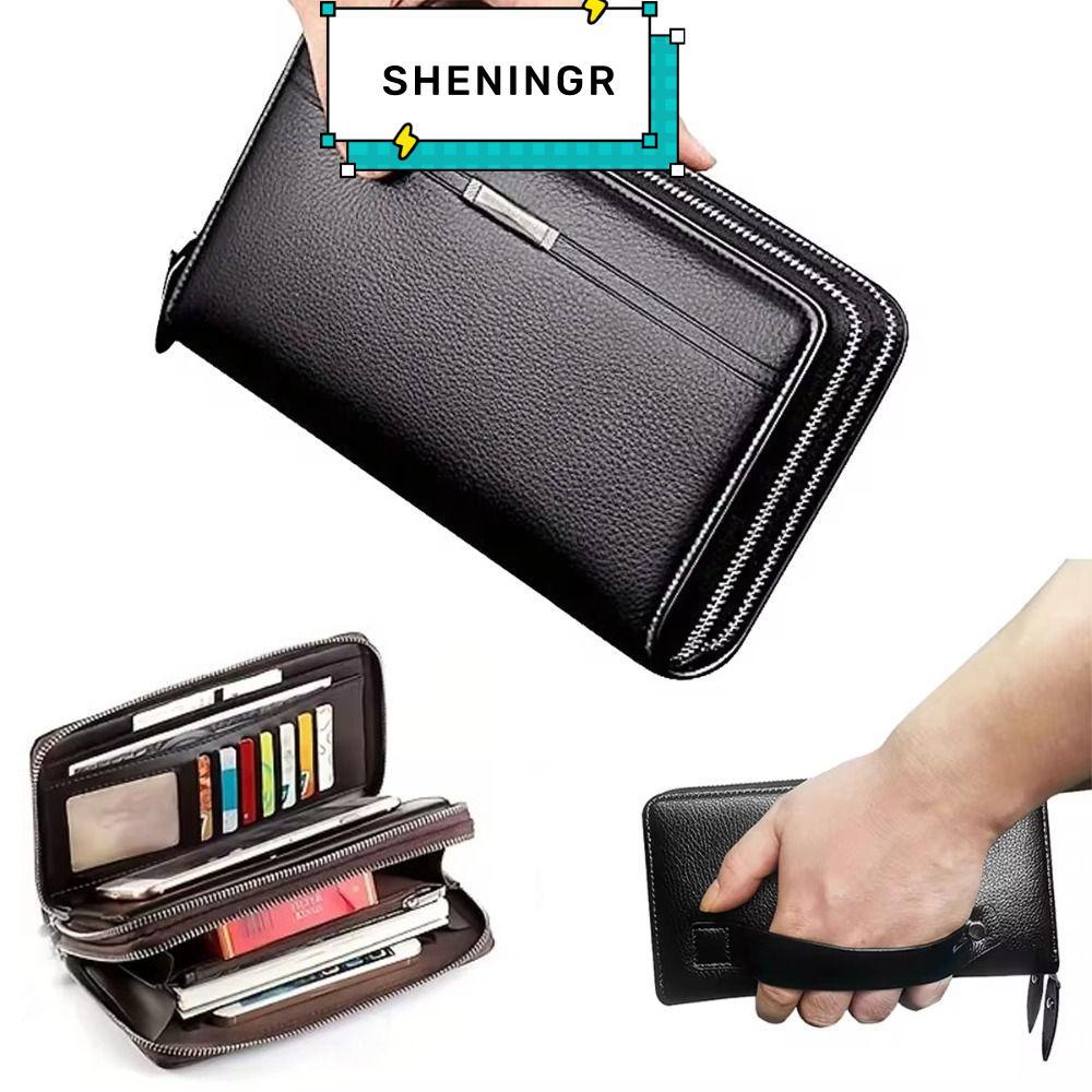 SHENING5R Mens Wallet, Zipper Multi-card Long Purse, Clutch PU Leather Large Business Handbag Phone 