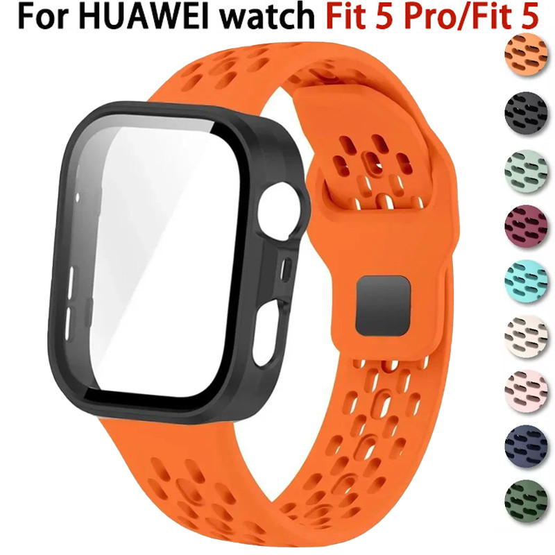 เคสพีซี + สายซิลิโคนสําหรับ Huawei Watch Fit 5 Pro/Fit 5 เคสแข็งป้องกันหน้าจอสร้อยข้อมืออุปกรณ์เสริม