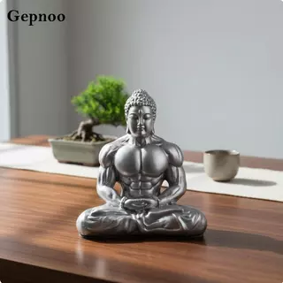 [Gepnoo] Muscle Buddha การออกแบบสร้างสรรค์เครื่องประดับพระพุทธรูปกล้ามเนื้อเซนรูปปั้นพระพุทธรูปกล้ามเนื้อมือแกะสลักพรีเมี่ยมหัตถกรรมสําหรับนักเพาะกาย, โต๊ะทํางาน, ห้องนั