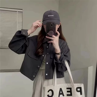 99443 พร้อมส่งไทย แจ็คเก็ตเวิร์คแวร์คอปก สไตล์นิวเทรล สำหรับสตรี ทรงหลวม แบบสั้น ฤดูใบไม้ร่วง-หนาวใหม่