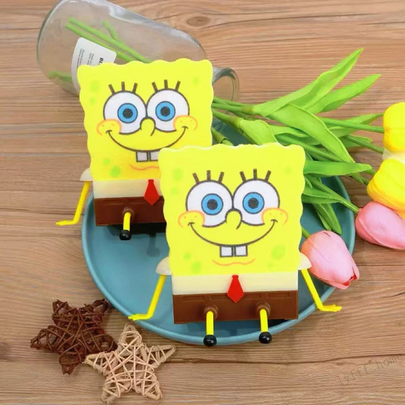 SpongeBob SquarePants ล้างจานผ้าฝ้ายรูปทรงน่ารักจับคู่ชั้นวางท่อระบายน้ําแห้งเร็วไม่มีกลิ่น