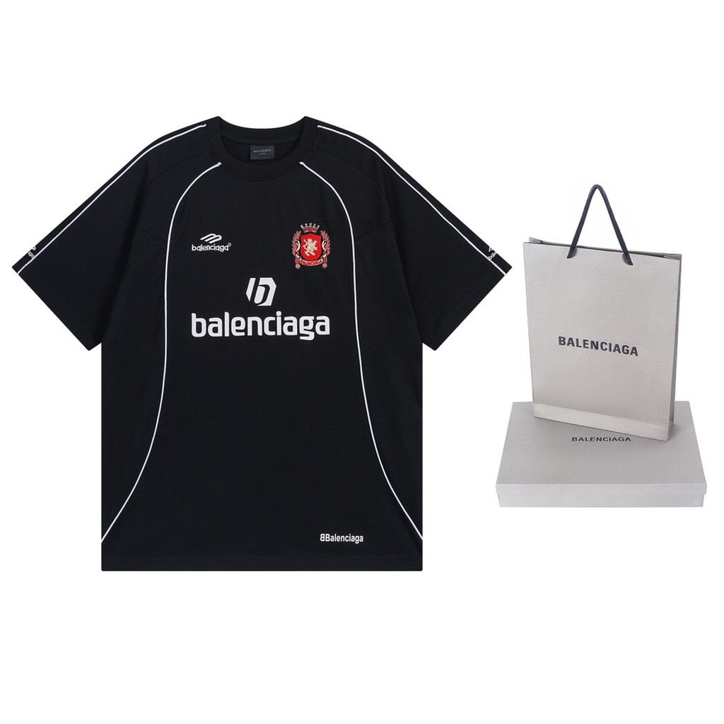 BALENCIAGA ผู้ชายผู้หญิง Plus ขนาดแขนสั้นคู่สไตล์สบายเกลียวกีฬาสไตล์รอบคอ Slim-fit ขายร้อน Street สว