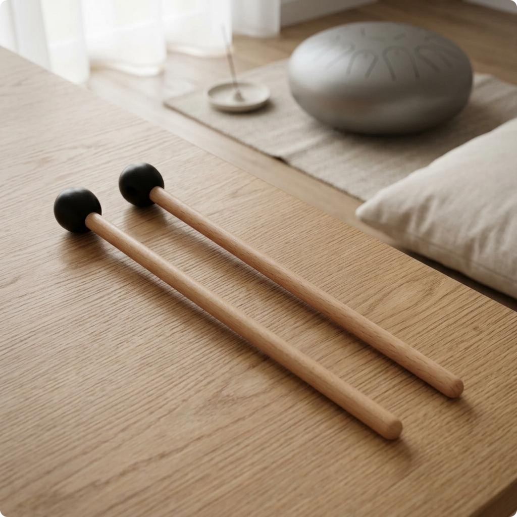 Handpan กลอง Mallets ไม้ธรรมชาติ Handpan กลอง Mallet ไม้เรียวเพลาเครื่องกระทบเครื่องมือ Resonant เสี