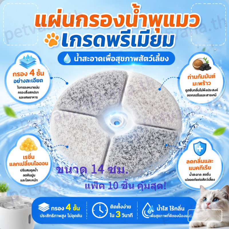 ไส้กรองน้ําพุดื่มแมว แบบกลม ขนาด 13.8-14ซม ใช้ถ่านมะพร้าวคุณภาพสูงเป็นส่วนทดแทนน้ําพุดื่มสัตว์เลี้ยง