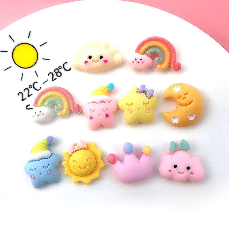 [10-50pcs/bag]Small Fresh Sun Rainbow White Cloud Five-pointed Star Moon Dumpling diy ถ้วยน้ําตกแต่ง Patch อุปกรณ์เรซิน PF