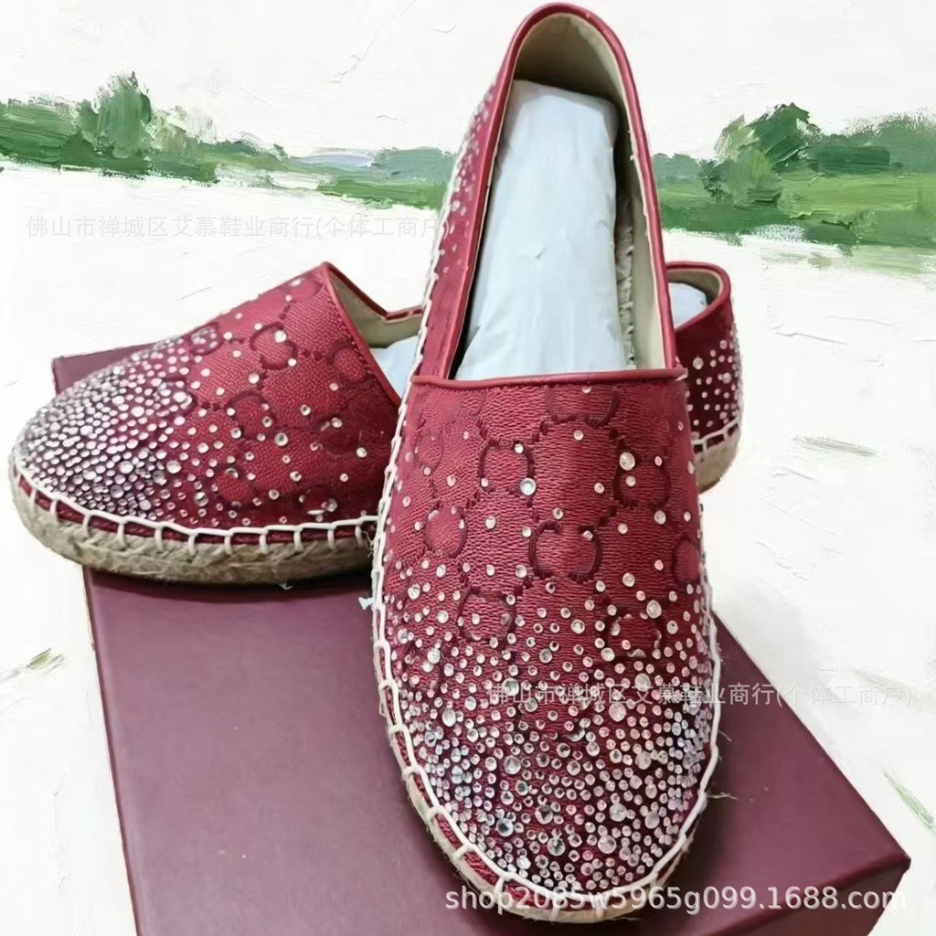 G Home Fashion Rhinestone Bucket Shoes Summer Flat Casual Shoes One-Pedal ปัก Letter Casual Shoes