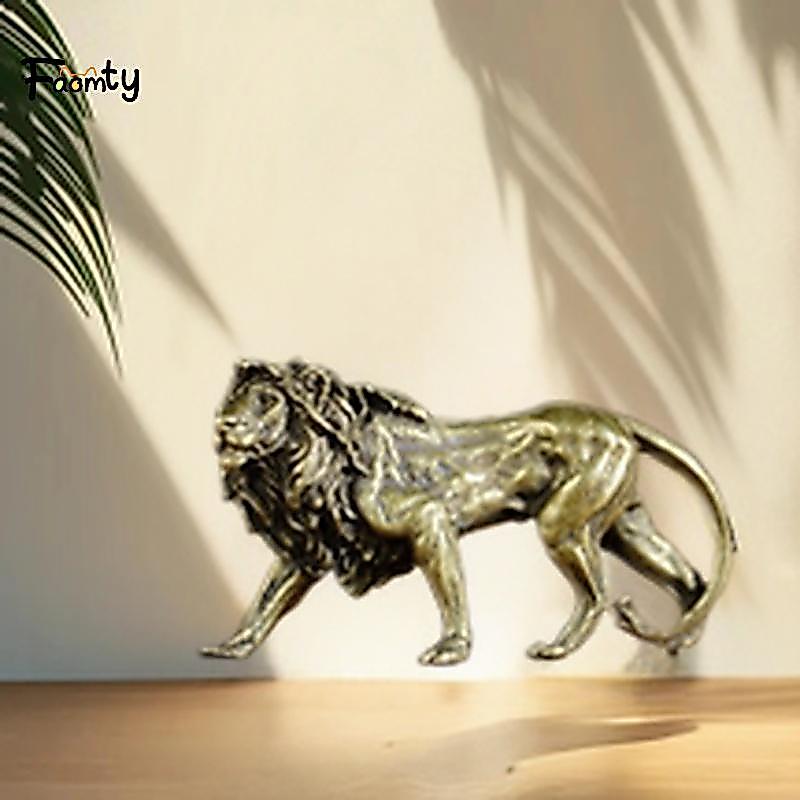 [Famty] Retro ทองเหลือง Lion King ตุ๊กตาจีนรูปปั้นสิงโตทองแดงประณีต Mini Lion ประติมากรรมตกแต่งสํานักงาน TH