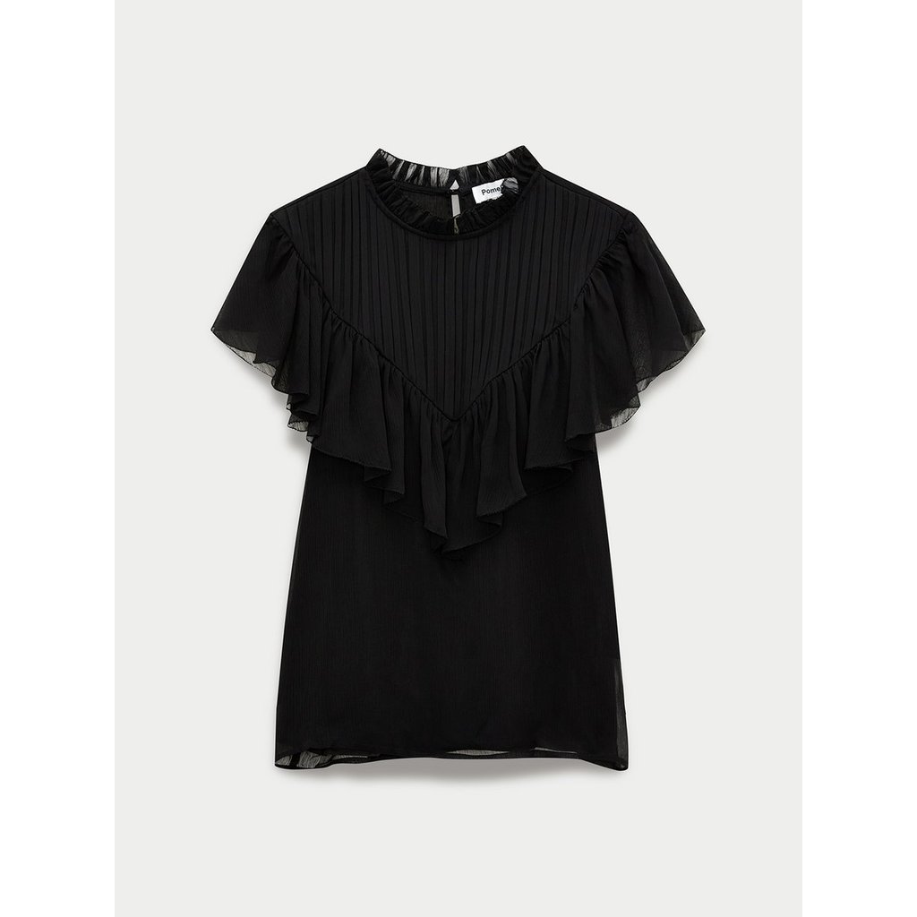 [Pomelo] เสื้อเบลาส์คอสูงระบายพลิ้ว / Ruffle Yoke High Neck Blouse
