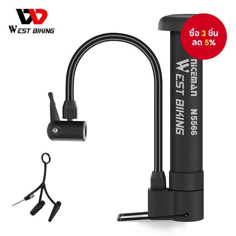 WEST BIKING 80Psi เครื่องปั๊มลมยางจักรยานเสือภูเขา แรงดันสูง พร้อมฐานรอง แบบพกพา ขนาดเล็ก