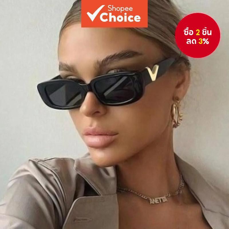 แว่นกันแดด Vintage Y2K แว่นกันแดดรูปหลายเหลี่ยมขนาดเล็กแว่นกันแดด Girls Street Photo Shades