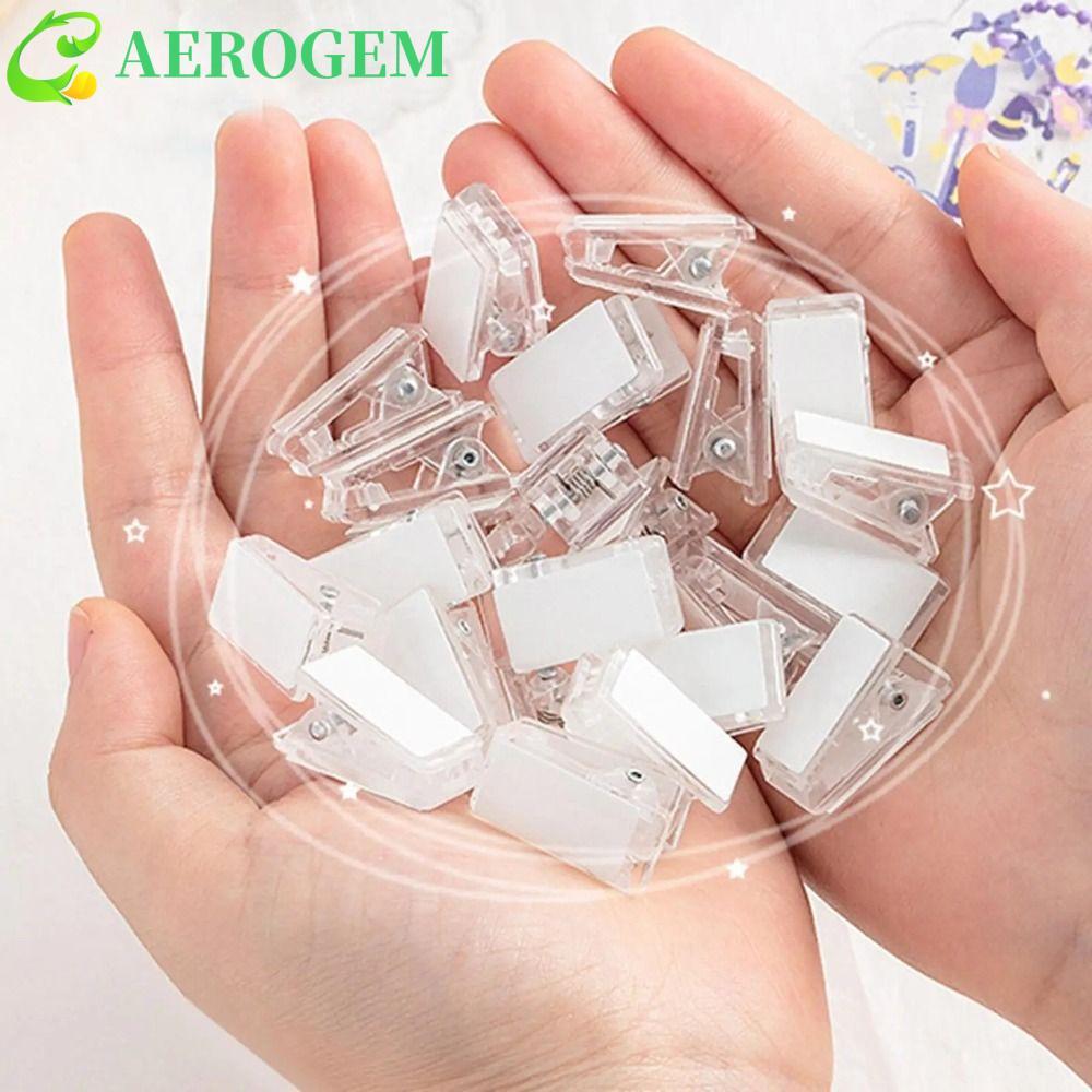 AEROGEM 10 ชิ้น Self-Adhesive คลิป, สองด้านพลาสติก Wall คลิป, โปสเตอร์ Photo Hanger Decor อเนกประสงค์ขนาดเล็กแบบพกพาฤดูใบไม้ผลิคลิป Home Office Display