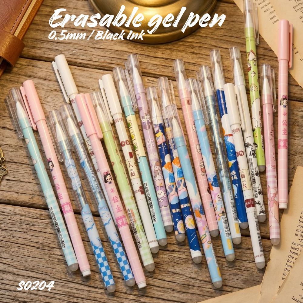 S0204 ปากกาเจล 0.5มม. หมึกลบได้ (แถม!! ไส้สำรอง) ปากกาลบได้ หมึกดำ ลายการ์ตูน แฟนซี