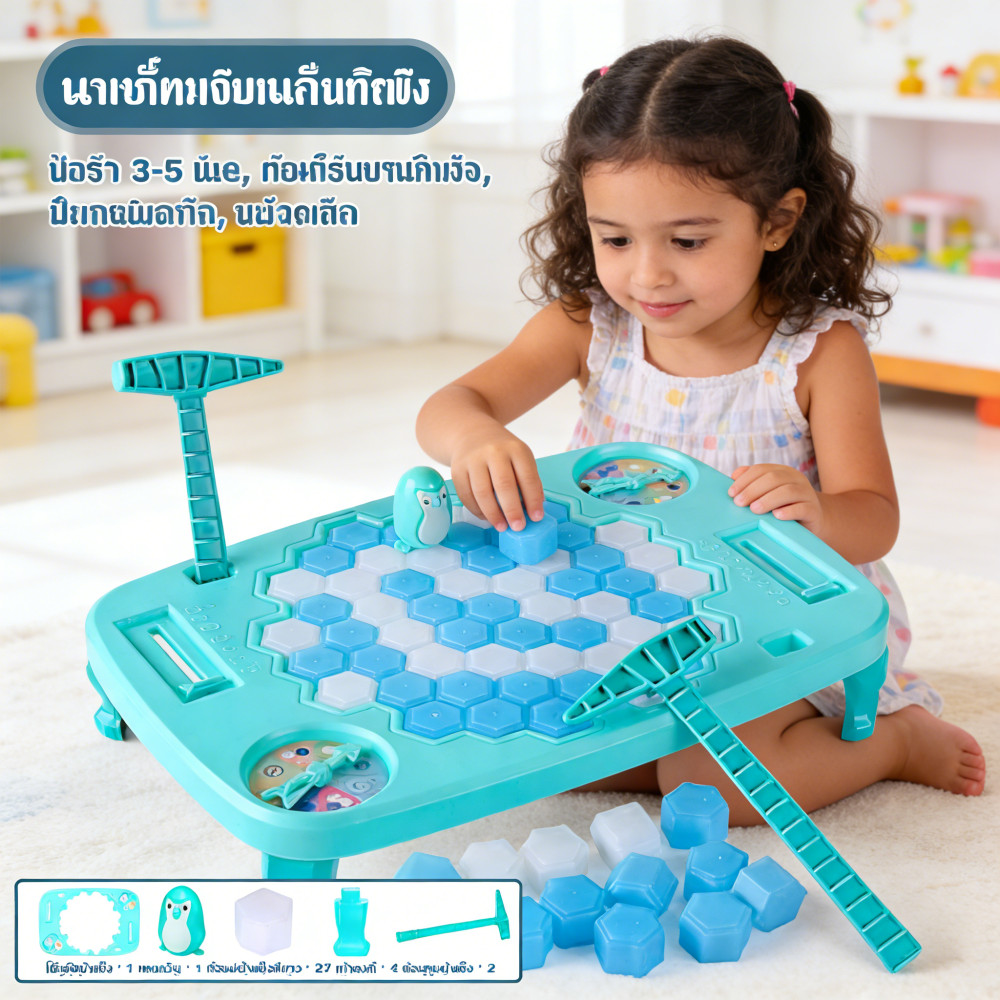 เด็กเดสก์ท็อปเพนกวินก้อนเคาะแข็งเล่นแบ่งเกมน้ำแข็งกับดักฝ่ายตรงข้าม