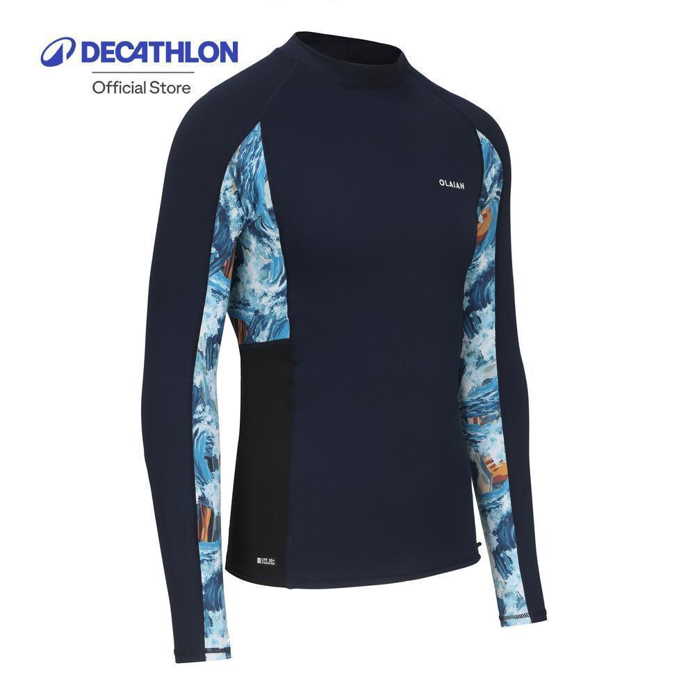 Decathlon Men’S Surfing UV Protection Top Brush เสื้อป้องกันรังสียูวีสำหรับผู้ชายใส่โต้คลื่น - Blue/Wave