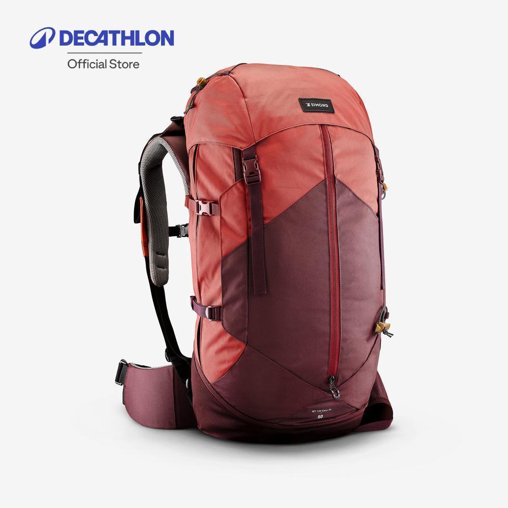 Decathlon Women'S Trekking 50 L Backpack เป้เทรคกิ้งสะพายหลังสำหรับผู้หญิง ขนาด 50 ลิตร รุ่น Mt100 Easyfit - Red