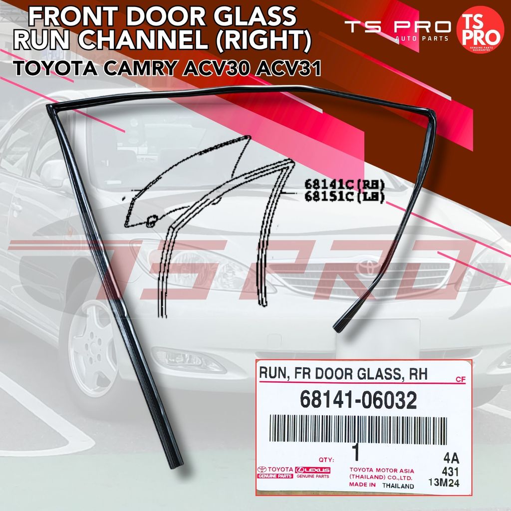 Toyota Camry ACV30 ACV31 กระจกประตูหน้า Run Channel ขวา 68141-06032