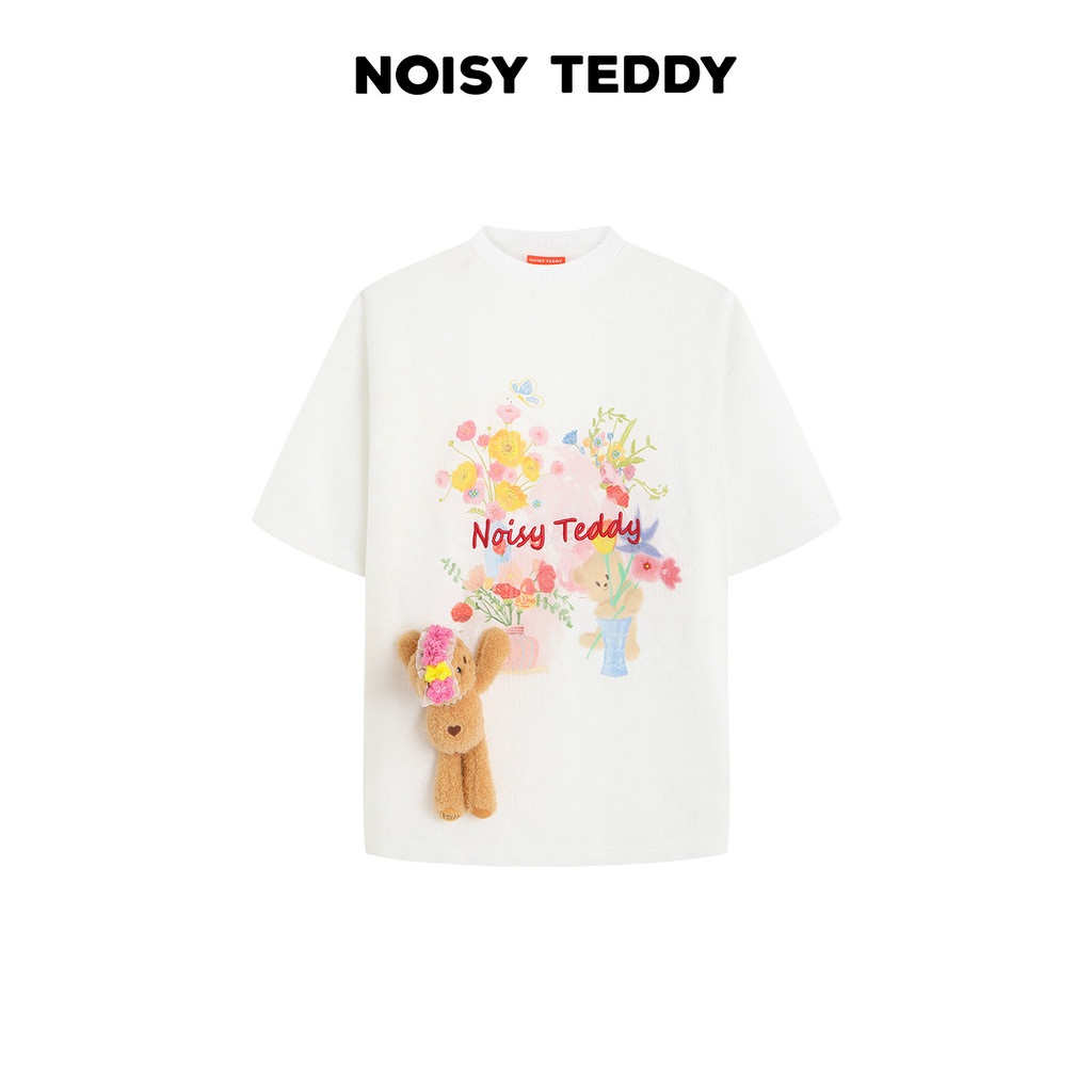 NOISYTEEDY ฤดูร้อนดอกไม้พิมพ์หลวม Slimmer ดู All-Match เสื้อยืดแขนสั้นสไตล์ใหม่สีขาวผู้หญิงสไตล์