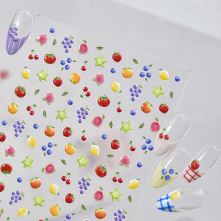 HAMA 5D นูนสตรอเบอร์รี่เล็บสติกเกอร์น่ารักการ์ตูน 3D ผลไม้เล็บ Decals ฤดูร้อนหวานโบว์ดอกไม้ Self-Adhesive ตกแต่งเล็บ