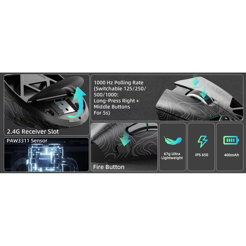 เมาส์เล่นเกมไร้สาย Aula SC620 Tri-Mode 12000 DPI RGB thumbnail 4