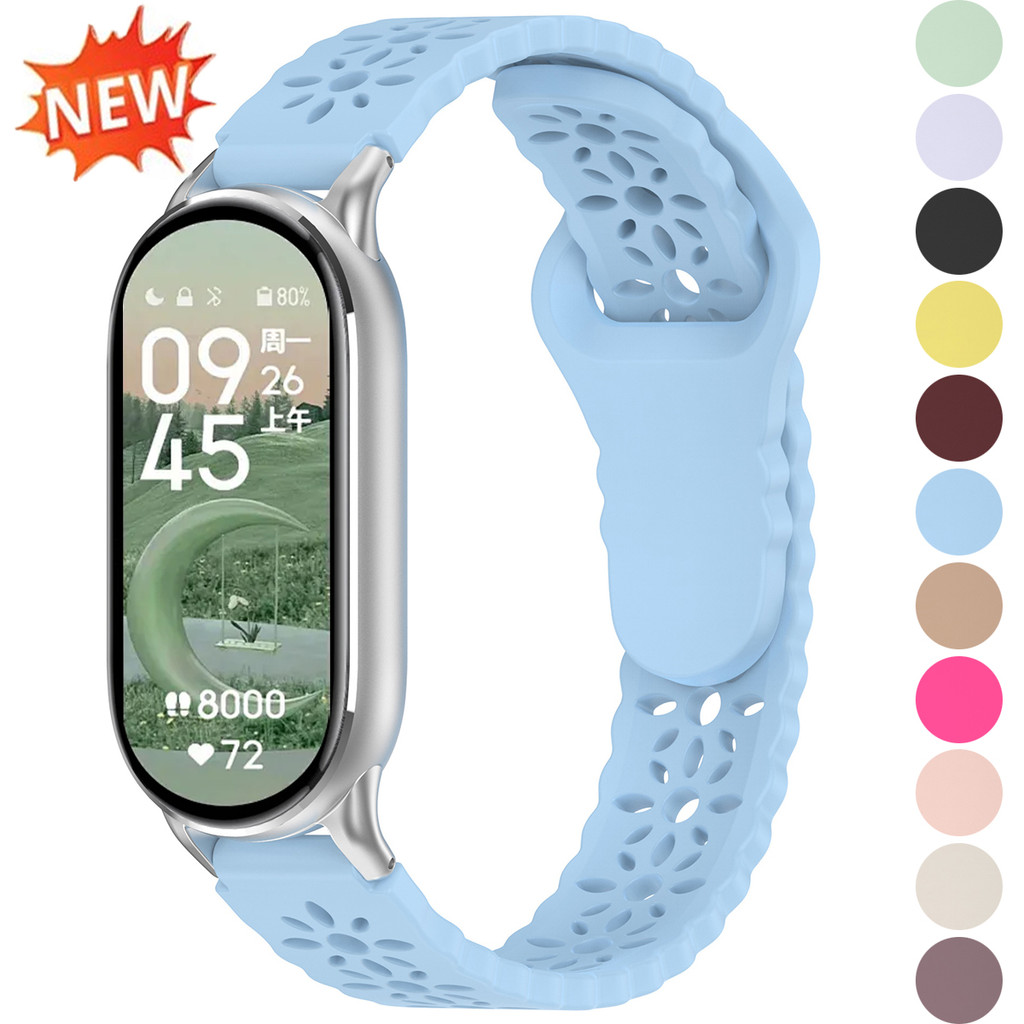 Breathable Sport Band สําหรับ Mi band 10/9/8 สายรัดข้อมือปรับสร้อยข้อมือ Correa สําหรับ Miband 8/9/10 สายรัดซิลิโคนอ่อนนุ่ม