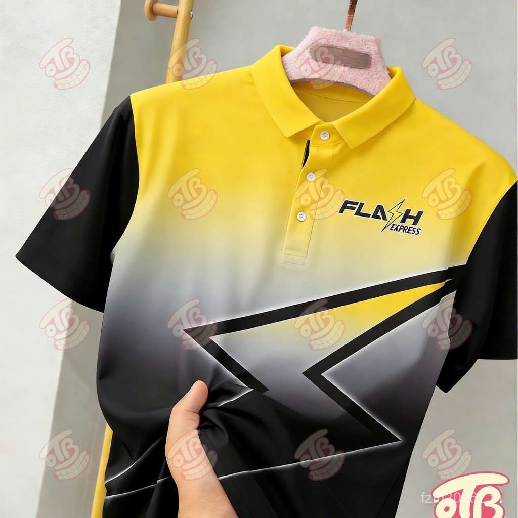 Dry Type FLASH EXPRESS ชุดเสื้อโปโลธีมไฟฟ้า ตัวเลือกปรับระดับสีแดง Dynamic Lightning Print -OTB