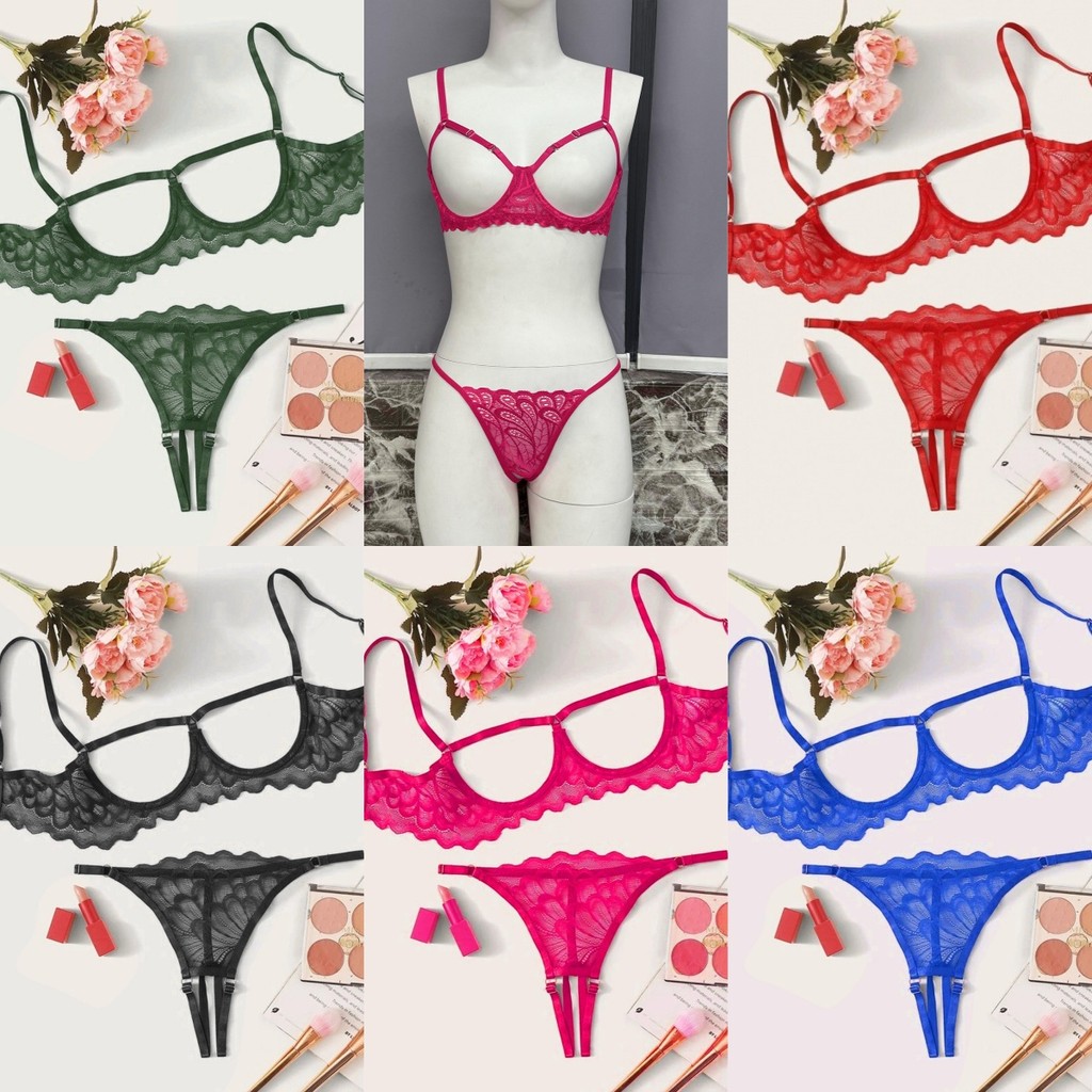 sexy lingerie ชุด 2 ชิ้น  ตัวเสื้อเว้า ลูกไม้ ซีทรูเซ็กซี่ สายสะพายไหล่ปรับได้ มีหลายสีให้เลือก
