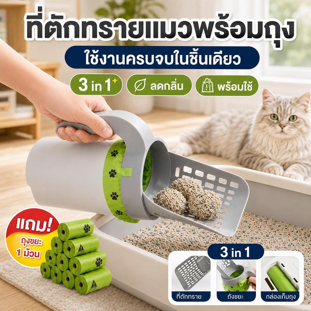 【PetZap】พร้อมส่ง COD ถุงขยะห้องน้ำแมว ถุงขี้สัตว์เลี้ยง ถุงขยะในตัว ที่ตักทรายแมว ที่เก็บอึแมว พกพาสะดวก CW-084