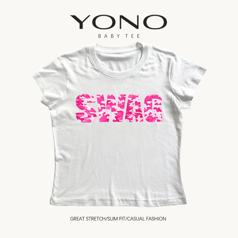 （พร้อมส่ง24ชม.）baby tee เสื้อยืดผู้หญิง สีขาว ลายตัวอักษรชมพู y2k หวานเท่สไตล์อเมริกัน ทรงเข้ารูป ใส่แมทง่าย