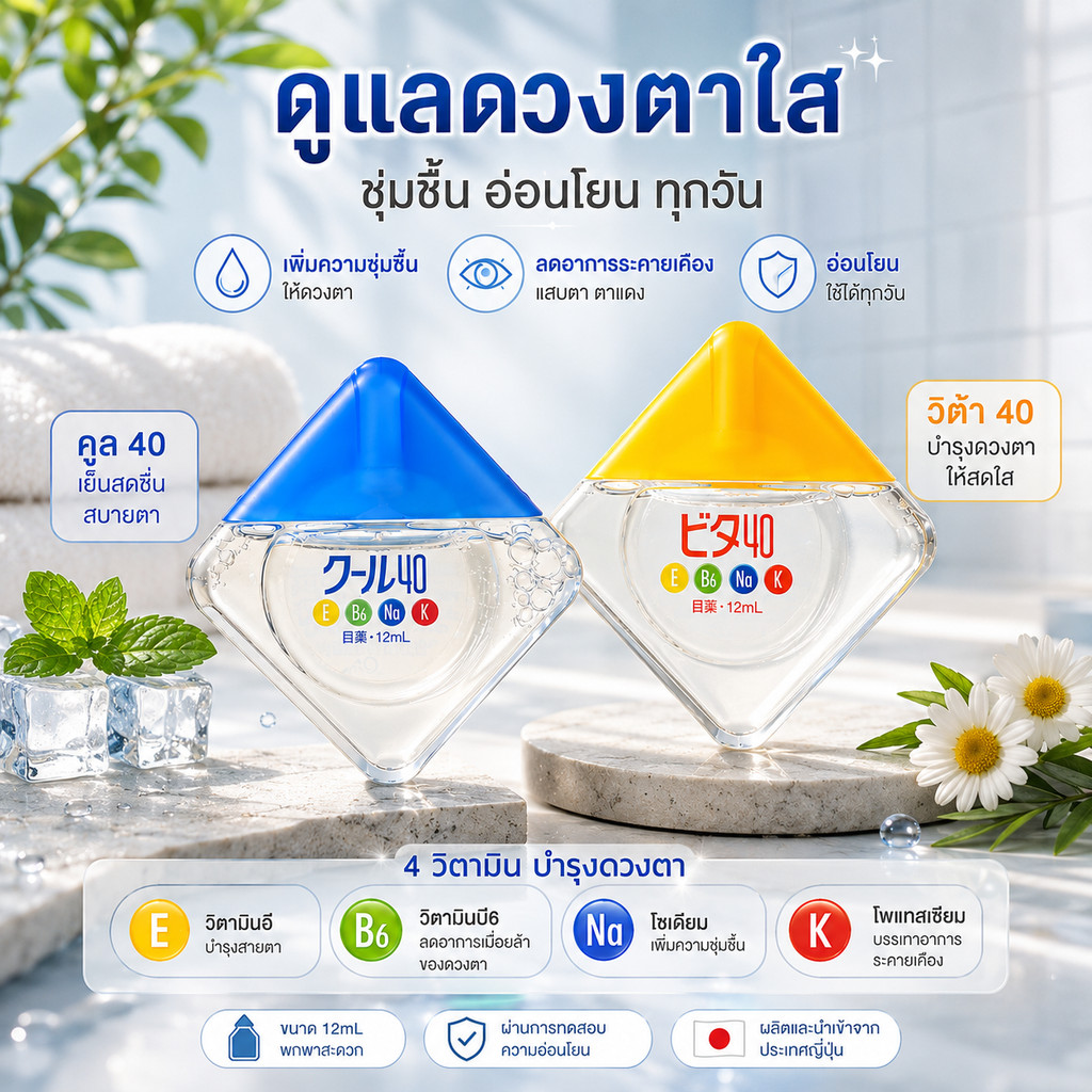 Rohto Cool 40α / Vita 40α (12ml) 🇯🇵 ผลิตภัณฑ์บำรุงวิตามิน 4 ชนิด คลายตาล้า เย็นสบาย
