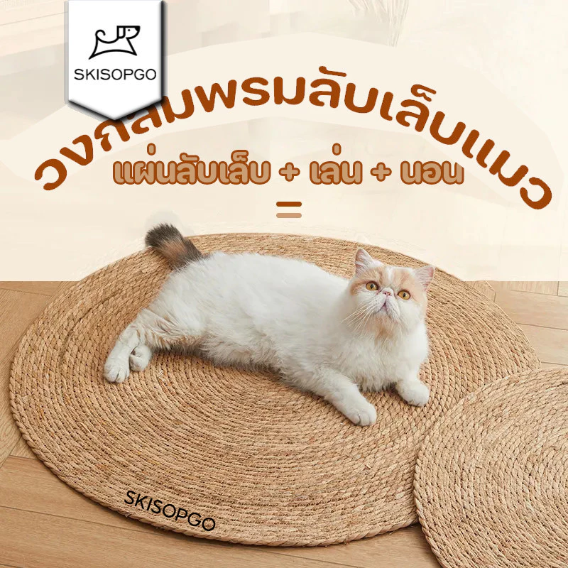 SKISOPGO พร้อมส่ง 3 in 1 วงกลมพรมลับเล็บแมว แผ่นลับเล็บแมว กันข่วน ของเล่นแมว ที่นอนแมว