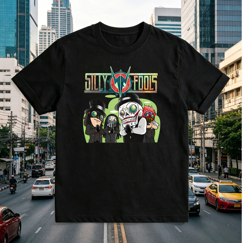((จัดส่ง 24 ชั่วโมง) Silly Fools Band ภาพการ์ตูนเสื้อยืดตลกหน้ากากสไตล์ผู้ชายผู้หญิง All-Match Daily Tops