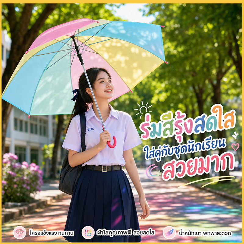 Umbrella ร่มอัลตราไวโอเลตพกพาสะดวกมี ร่มแฟชั่นญี่ปุ่น ร่มยาวเรนโบว์สีพาสเทล คุณภาพดีราคาถูกมีหลายสีให้เลือก