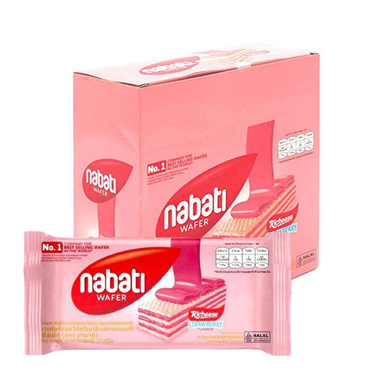 นาบาติ เวเฟอร์ สตรอเบอร์รี 27 ก. 12 ห่อ (NABATI Wafer Strawberry 27 g 12 pcs) โปโลแมน POLOMAN