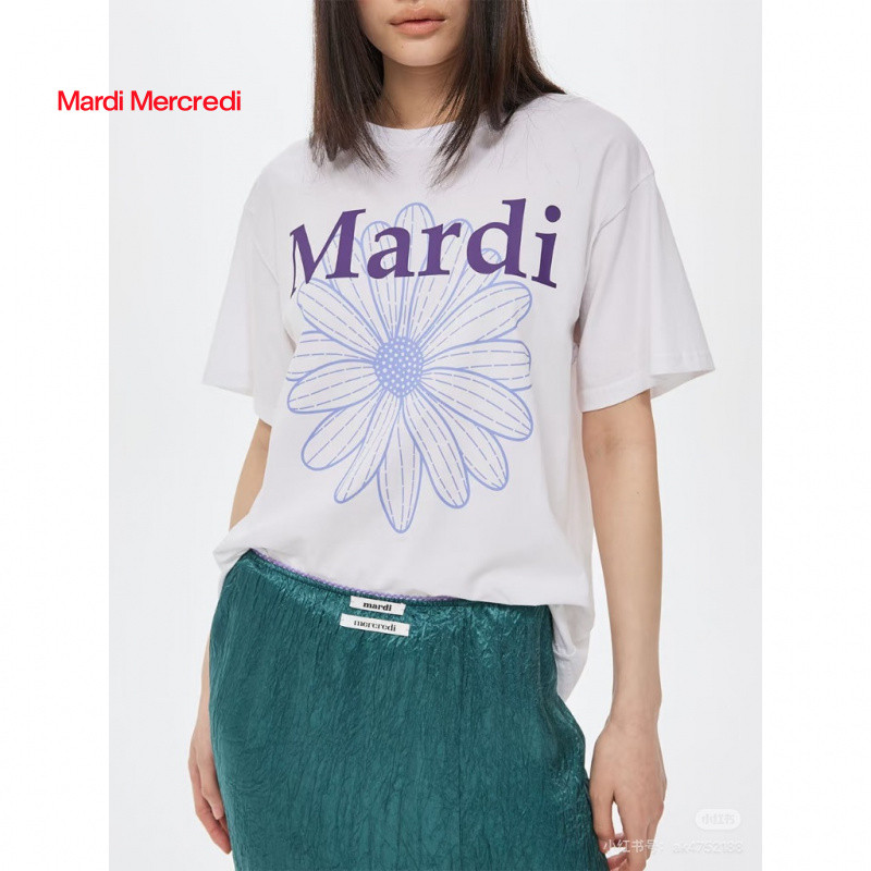 MARDI MERCREDI 26SS TSHIRT เสื้อยืดแขนสั้นเกาหลี ลายพิมพ์ดอกเดซี่สีไล่ระดับ รุ่นเดียวกับคิมโกอึน ฤดูร้อน ของแท้ 100% พร้อมส่ง