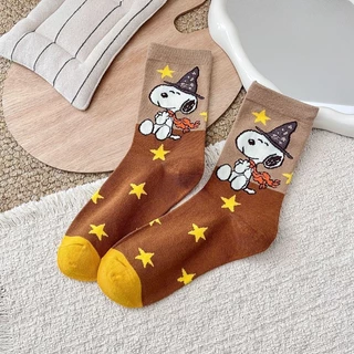 Puppy Creative Mid-Tube Socks Combed Cotton All-Match High-Top Womens Socks การ์ตูนน่ารักสบาย