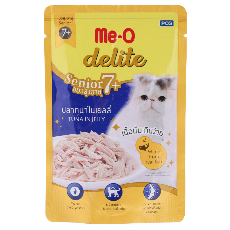 มีโอดีไลท์เพาช์ซีเนียร์7พลัสรสปลาทูน่าในเยลลี่ 70ก Me O Delite Pouch Senior 7 Plus Tuna In Jelly 70g