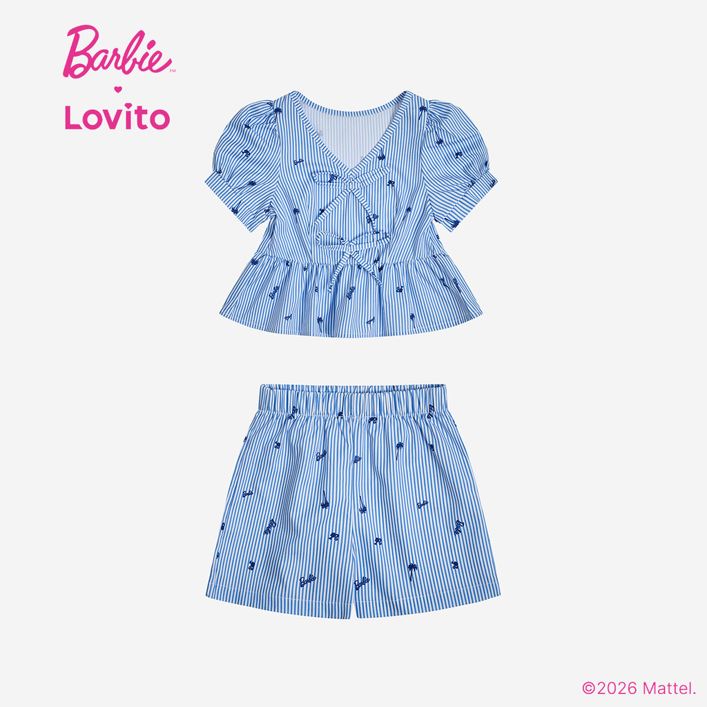 Barbie × Lovito Kids طقم بنات قميص وشورت أزرق — صورة 4